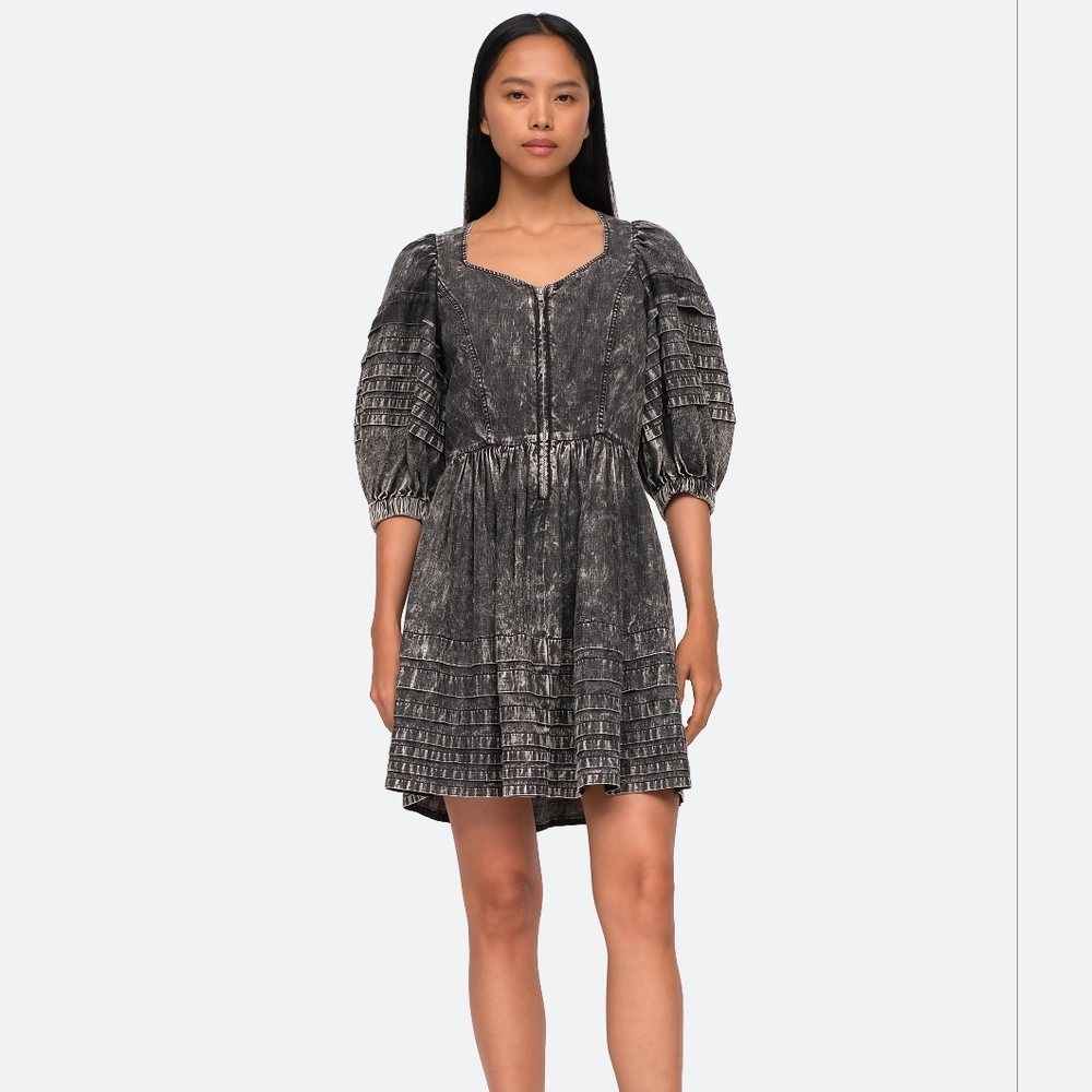 Sea New York Chambray Denim Puff Sleeve Mini Dress